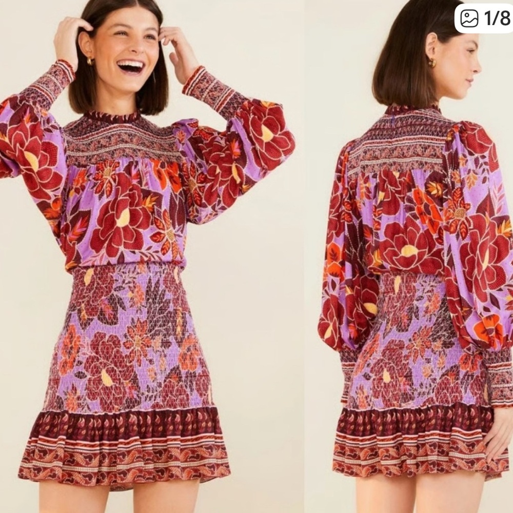 Farm Rio Sweet Purple Floral Mini Dress